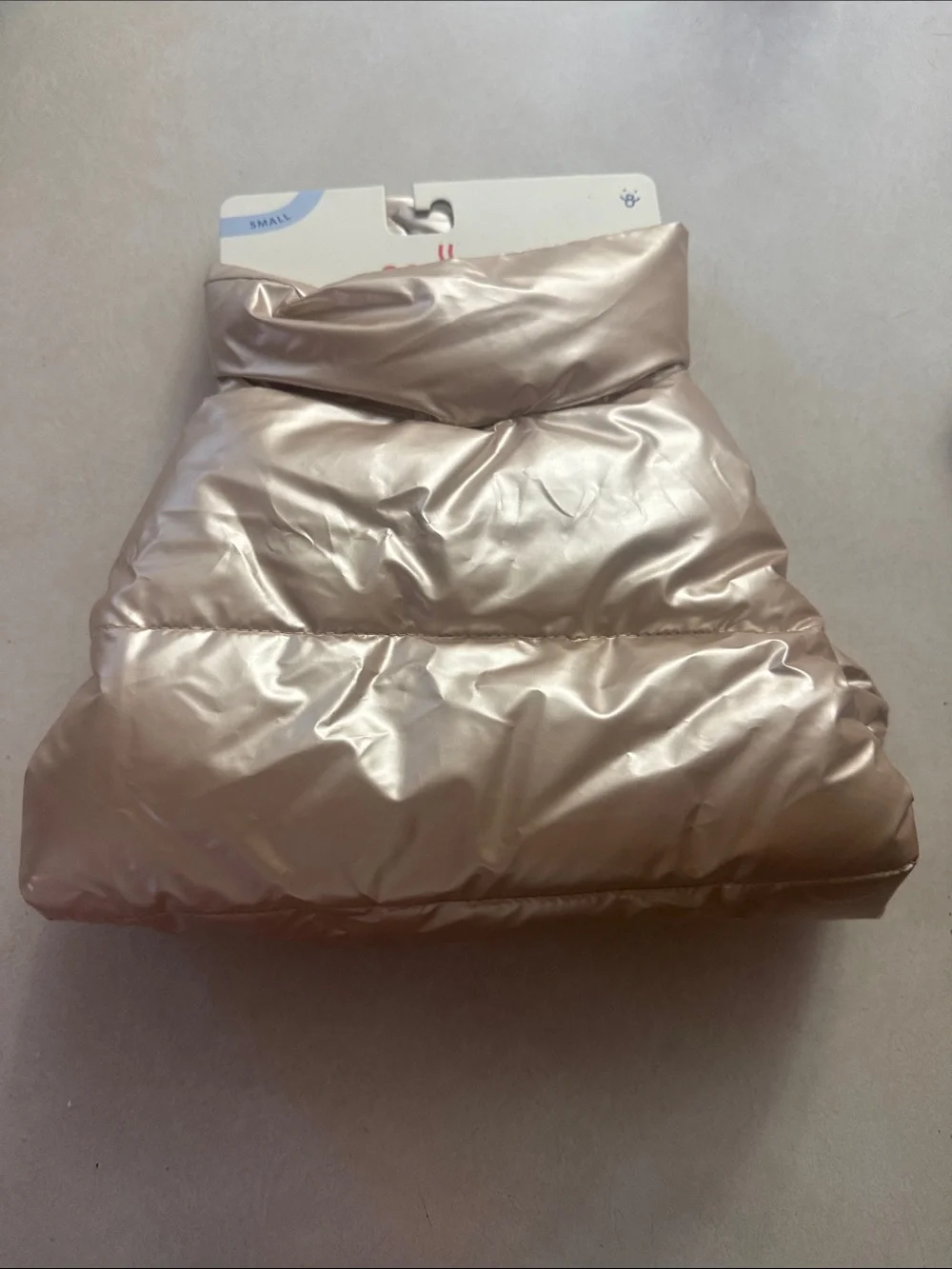 Small Metallic Rose Gold Puffer Dog Jacket